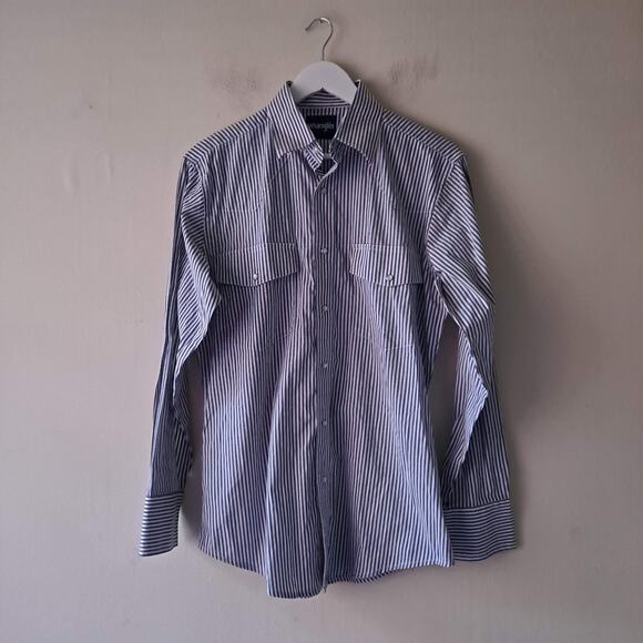 Wrangler Western Shirt Striped Pearl Snap Wrinkle Resistant Gray White Mens M - Picture 5 of 13